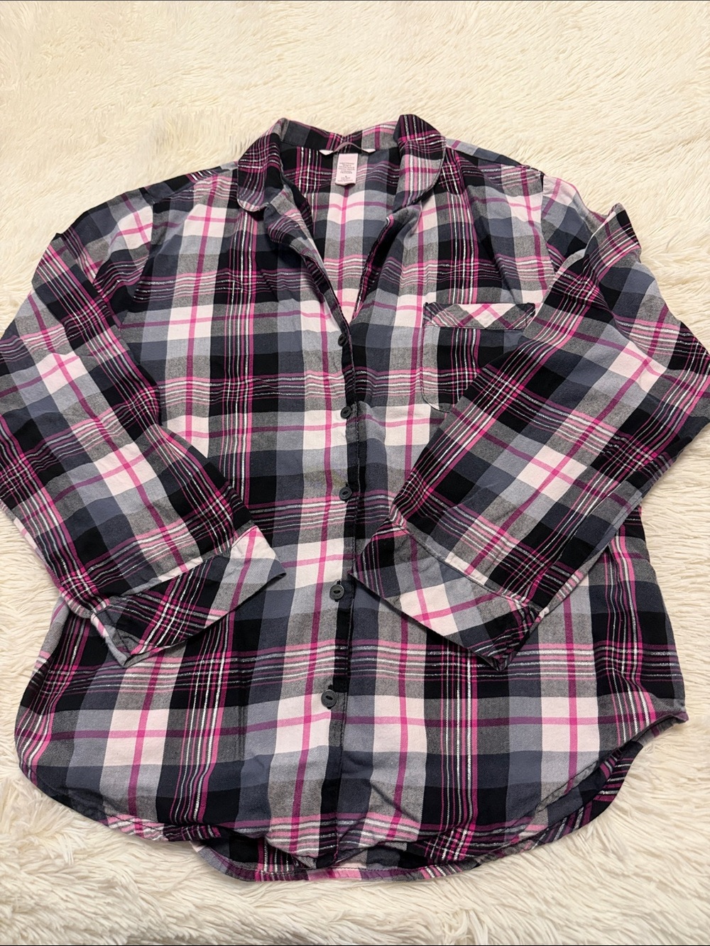 Victoria's Secret Black, White & Pink Plaid Pajama Set